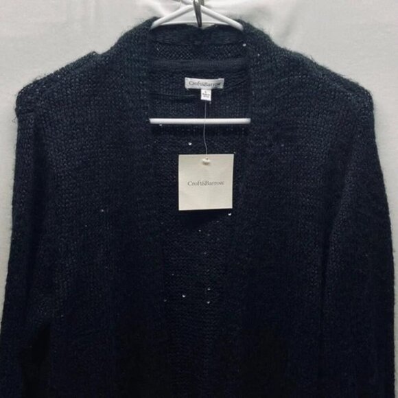 Croft & Barrow Women's Open Front Cardigan Black Large Subtle Sequin Sparkle NWT - Picture 2 of 9